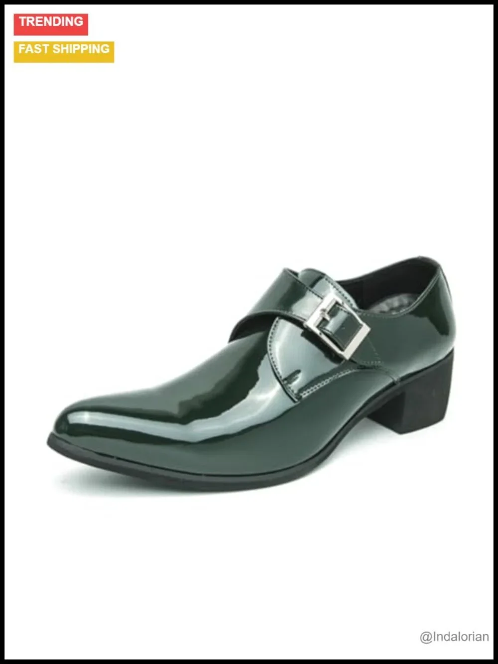 Patent Leather Chunky Heel Monk Strap Loafers Pointed Toe Dress Shoes Men's